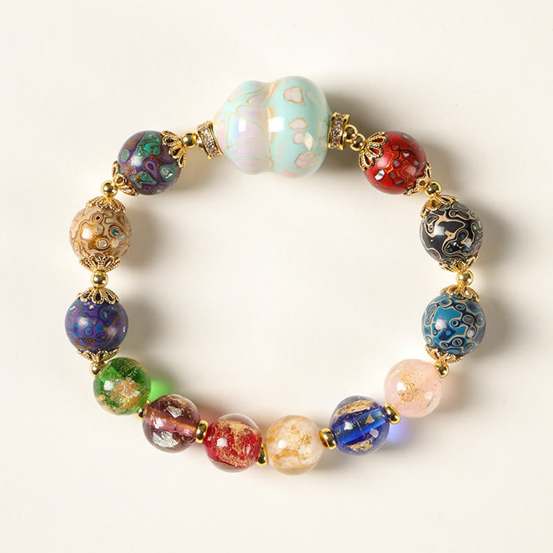 Bracciale artigianale in lacca con perline di zucca, sandalo e vetro Liuli colorato Buddha Stones - 10 millimetri - image 8