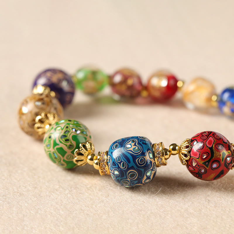 Bracciale artigianale in lacca con perline di zucca, sandalo e vetro Liuli colorato Buddha Stones - image 2