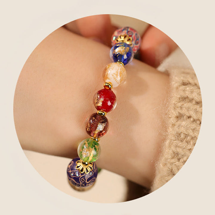 Bracciale artigianale in lacca con perline di zucca, sandalo e vetro Liuli colorato Buddha Stones - image 5