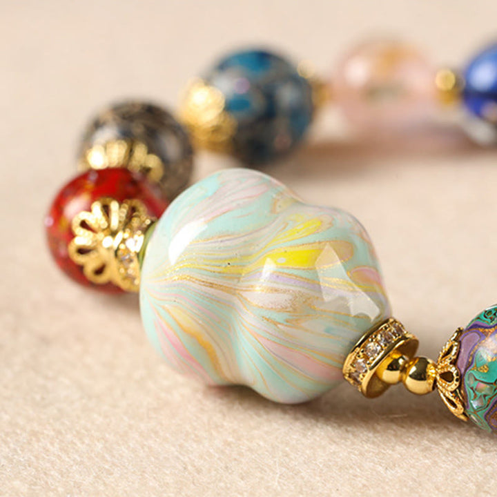 Bracciale artigianale in lacca con perline di zucca, sandalo e vetro Liuli colorato Buddha Stones - image 13