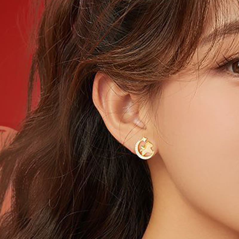 Orecchini Buddha Stones Anno del Cavallo Giada Hetian Argento Sterling 925 Zircone Luna Abbondanza - image 4