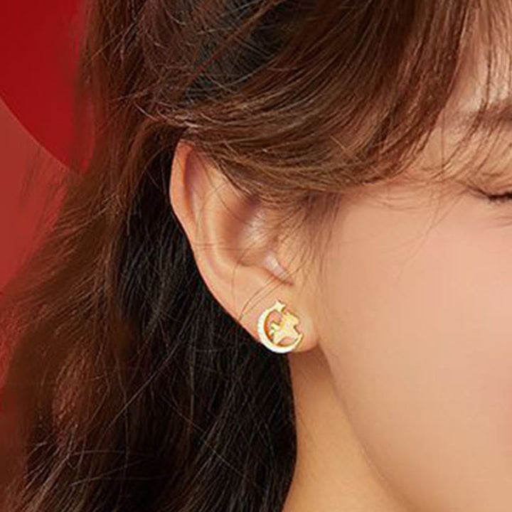 Orecchini Buddha Stones Anno del Cavallo Giada Hetian Argento Sterling 925 Zircone Luna Abbondanza - image 3