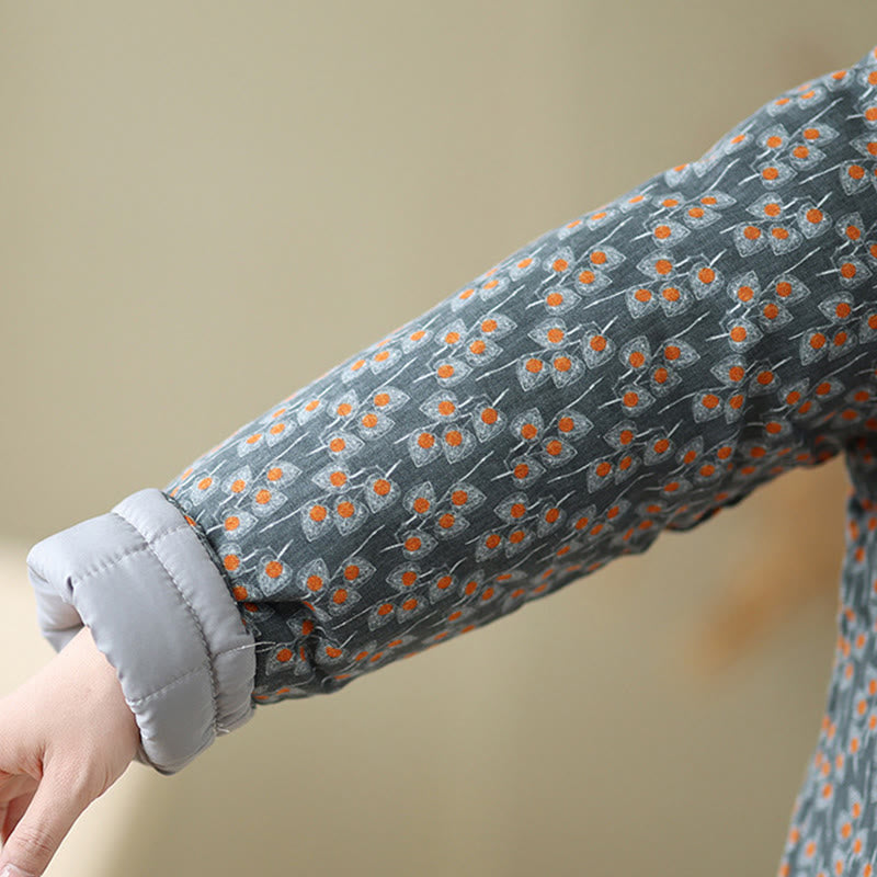 Giacca da donna in cotone spesso con tasche e bottoni a rana, motivo floreale, a maniche lunghe , Buddha Stones - image 7