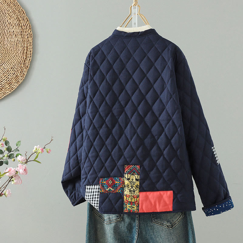 Giacca da donna in cotone spesso con maniche lunghe, tasche e patchwork etnico con bottoni a forma di rana Buddha Stones - image 6