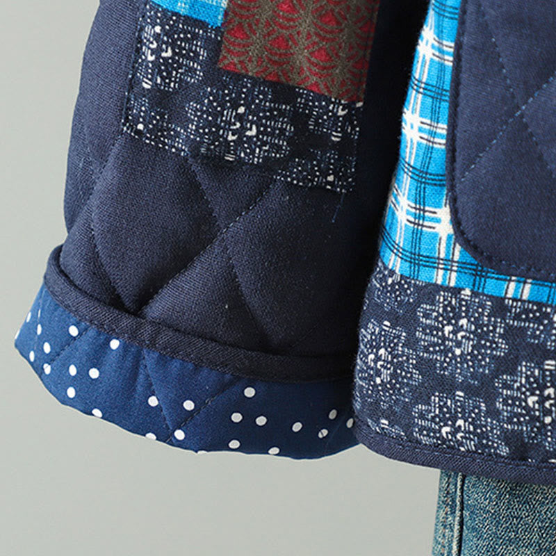 Giacca da donna in cotone spesso con maniche lunghe, tasche e patchwork etnico con bottoni a forma di rana Buddha Stones - image 1