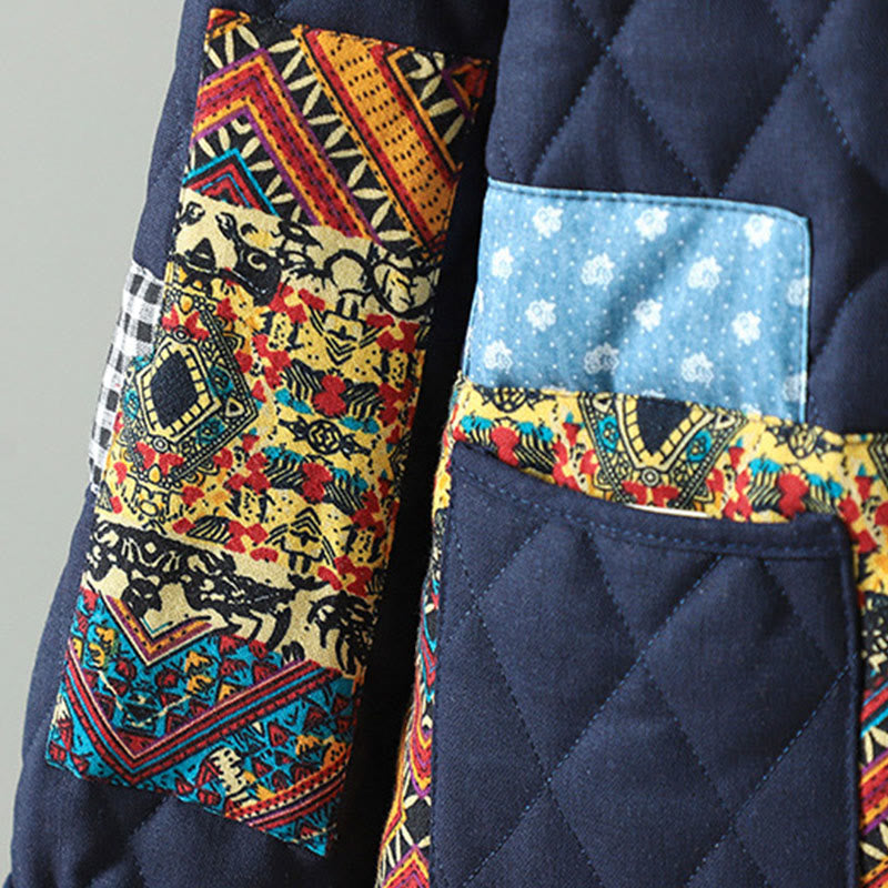 Giacca da donna in cotone spesso con maniche lunghe, tasche e patchwork etnico con bottoni a forma di rana Buddha Stones - image 10