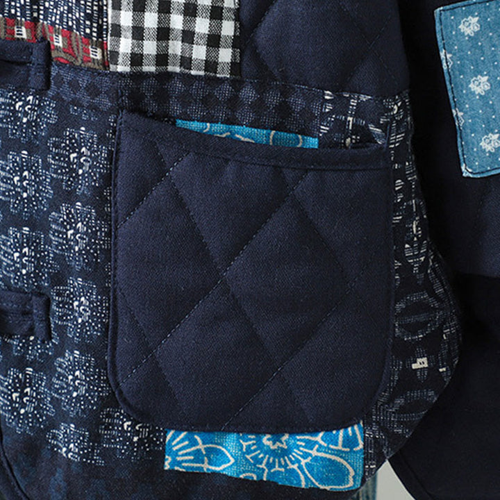 Giacca da donna in cotone spesso con maniche lunghe, tasche e patchwork etnico con bottoni a forma di rana Buddha Stones - image 3