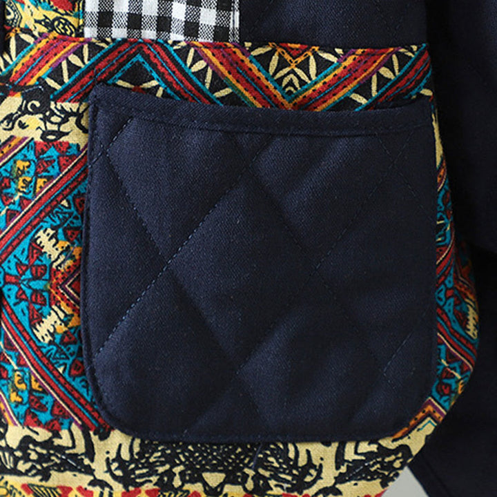 Giacca da donna in cotone spesso con maniche lunghe, tasche e patchwork etnico con bottoni a forma di rana Buddha Stones - image 11