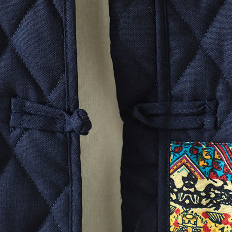 Giacca da donna in cotone spesso con maniche lunghe, tasche e patchwork etnico con bottoni a forma di rana Buddha Stones - image 14