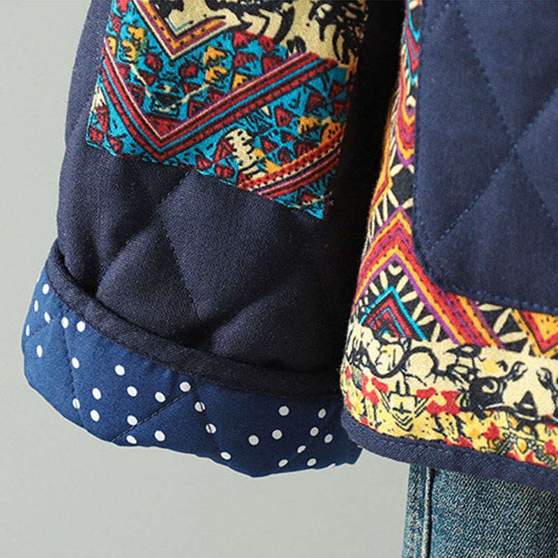 Giacca da donna in cotone spesso con maniche lunghe, tasche e patchwork etnico con bottoni a forma di rana Buddha Stones - image 12