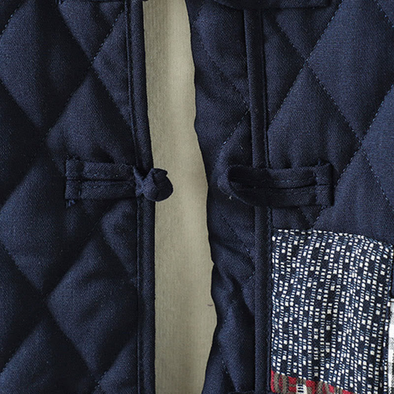 Giacca da donna in cotone spesso con maniche lunghe, tasche e patchwork etnico con bottoni a forma di rana Buddha Stones - image 2