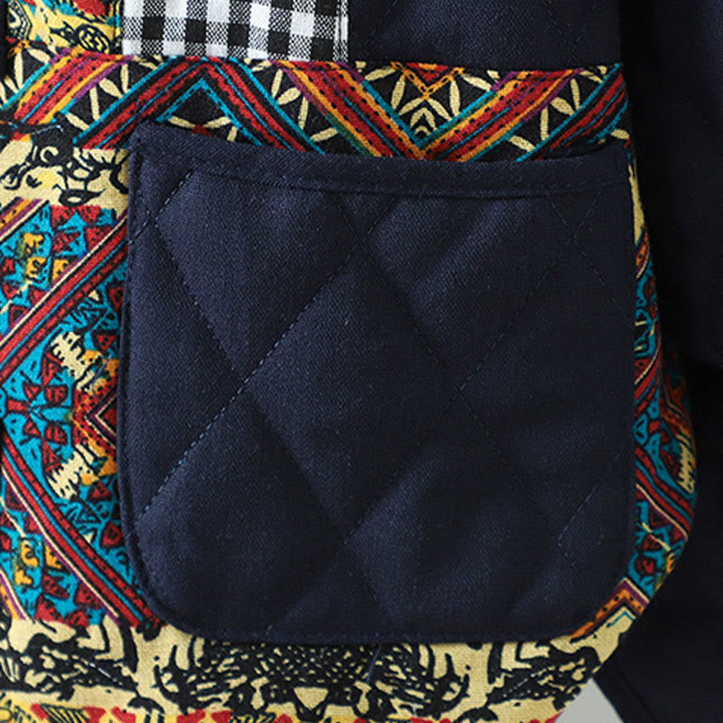 Giacca da donna in cotone spesso con maniche lunghe, tasche e patchwork etnico con bottoni a forma di rana Buddha Stones - image 11