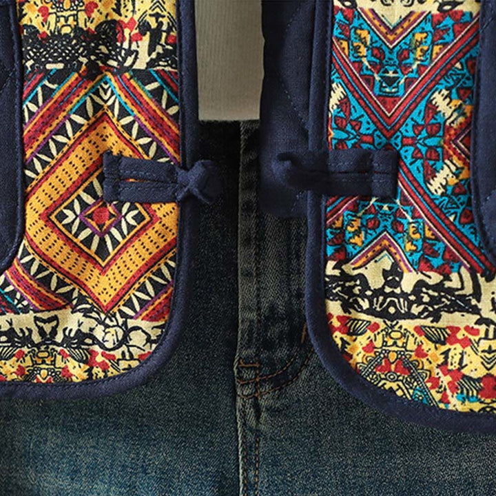 Giacca da donna in cotone spesso con maniche lunghe, tasche e patchwork etnico con bottoni a forma di rana Buddha Stones - image 15