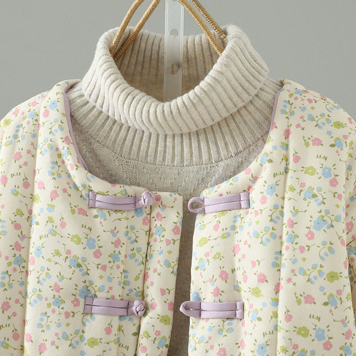 Giacca da donna in cotone a maniche lunghe con tasche, motivo floreale e bottoni con Buddha Stones - image 2