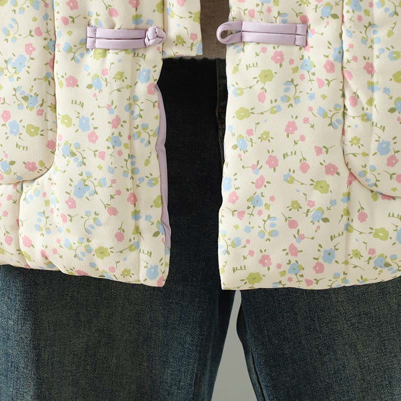 Giacca da donna in cotone a maniche lunghe con tasche, motivo floreale e bottoni con Buddha Stones - image 9