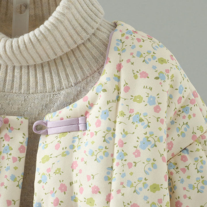 Giacca da donna in cotone a maniche lunghe con tasche, motivo floreale e bottoni con Buddha Stones - image 4