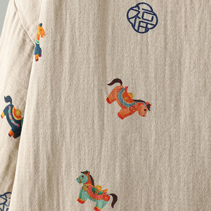 Giacca da donna in cotone a maniche lunghe con motivo a rana e bottoni, motivo Buddha Stones Horse Fu Character - image 13