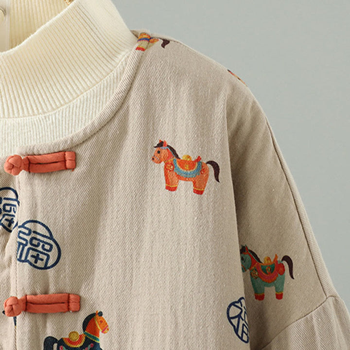 Giacca da donna in cotone a maniche lunghe con motivo a rana e bottoni, motivo Buddha Stones Horse Fu Character - image 10