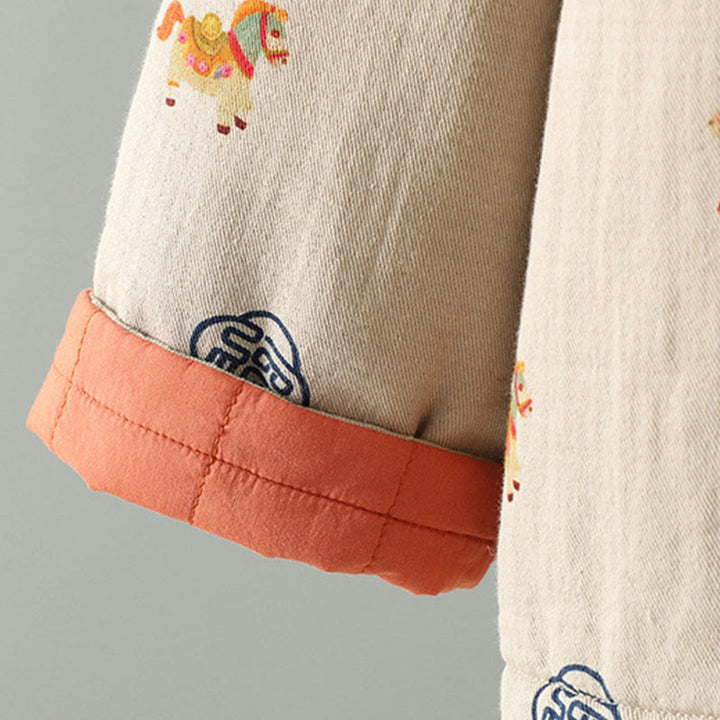 Giacca da donna in cotone a maniche lunghe con motivo a rana e bottoni, motivo Buddha Stones Horse Fu Character - image 15