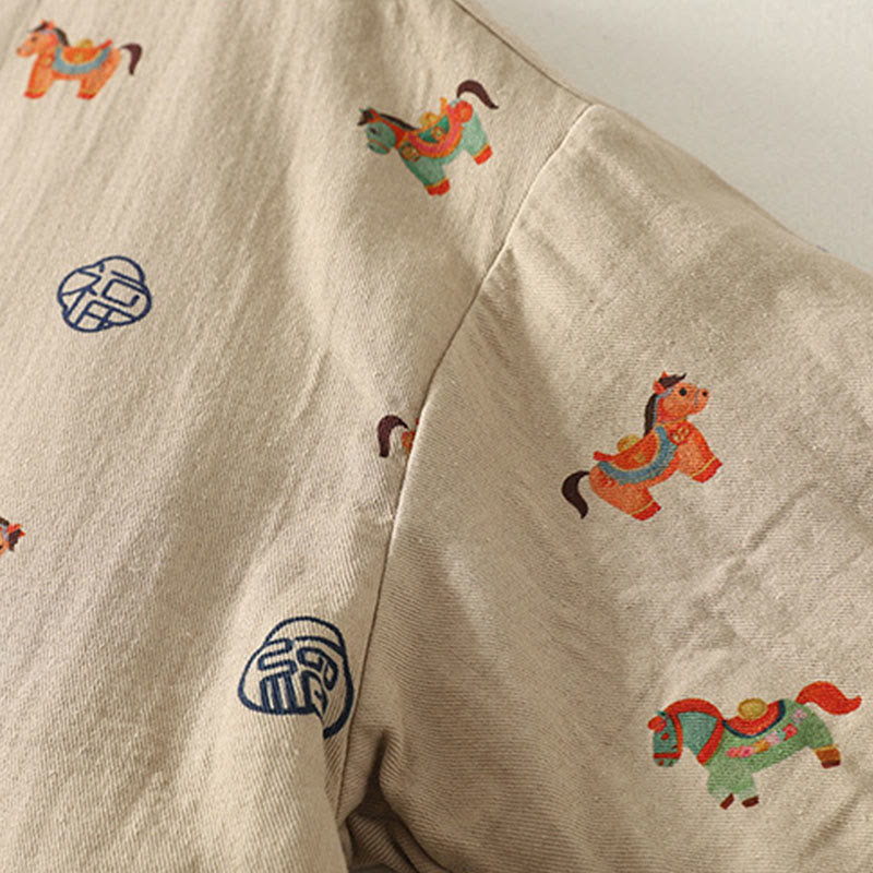 Giacca da donna in cotone a maniche lunghe con motivo a rana e bottoni, motivo Buddha Stones Horse Fu Character - image 11