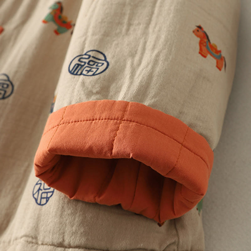 Giacca da donna in cotone a maniche lunghe con motivo a rana e bottoni, motivo Buddha Stones Horse Fu Character - image 16