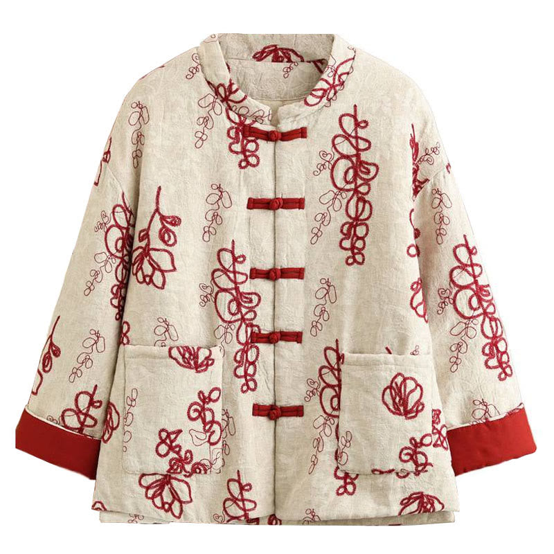 Giacca invernale da donna con maniche lunghe, colletto rialzato, bottoni a rana, imbottita in cotone con tasche , Buddha Stones - image 6