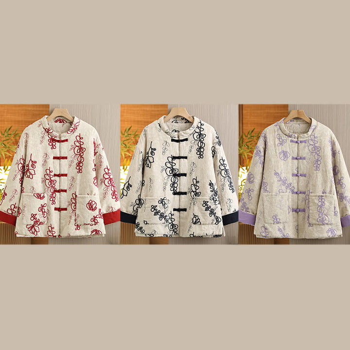 Giacca invernale da donna con maniche lunghe, colletto rialzato, bottoni a rana, imbottita in cotone con tasche , Buddha Stones - image 27