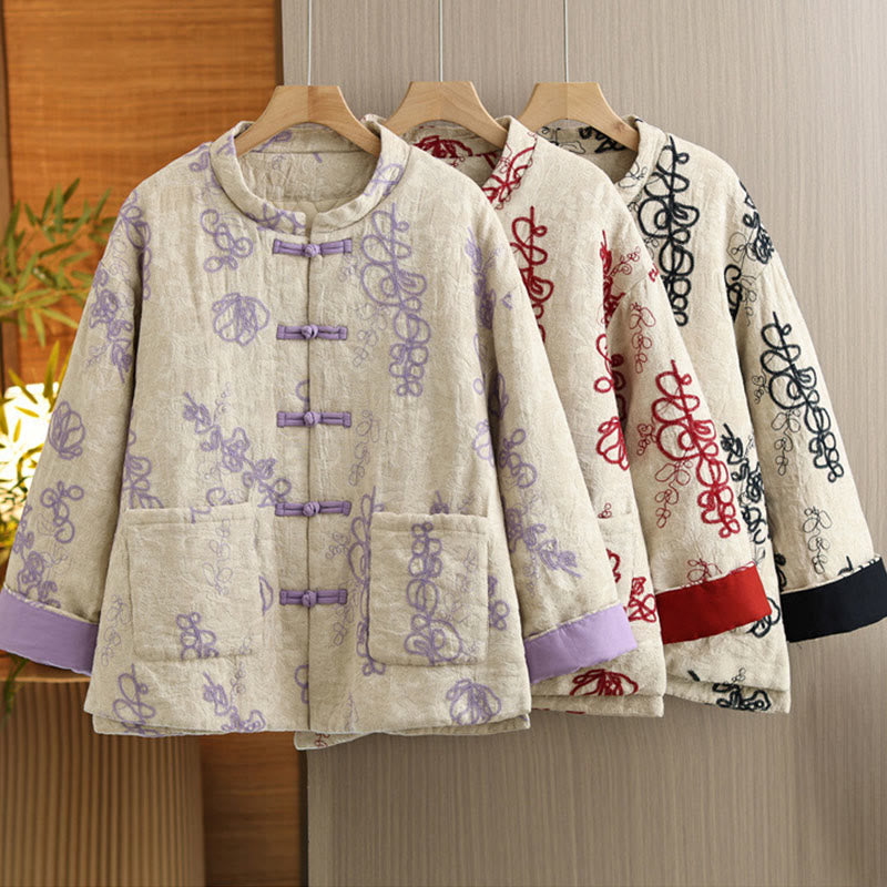 Giacca invernale da donna con maniche lunghe, colletto rialzato, bottoni a rana, imbottita in cotone con tasche , Buddha Stones - image 26