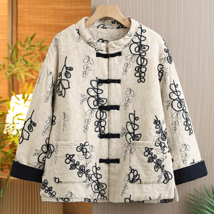 Giacca invernale da donna con maniche lunghe, colletto rialzato, bottoni a rana, imbottita in cotone con tasche , Buddha Stones - Nero - US14, UK/AU18, EU46 (2XL) - image 19