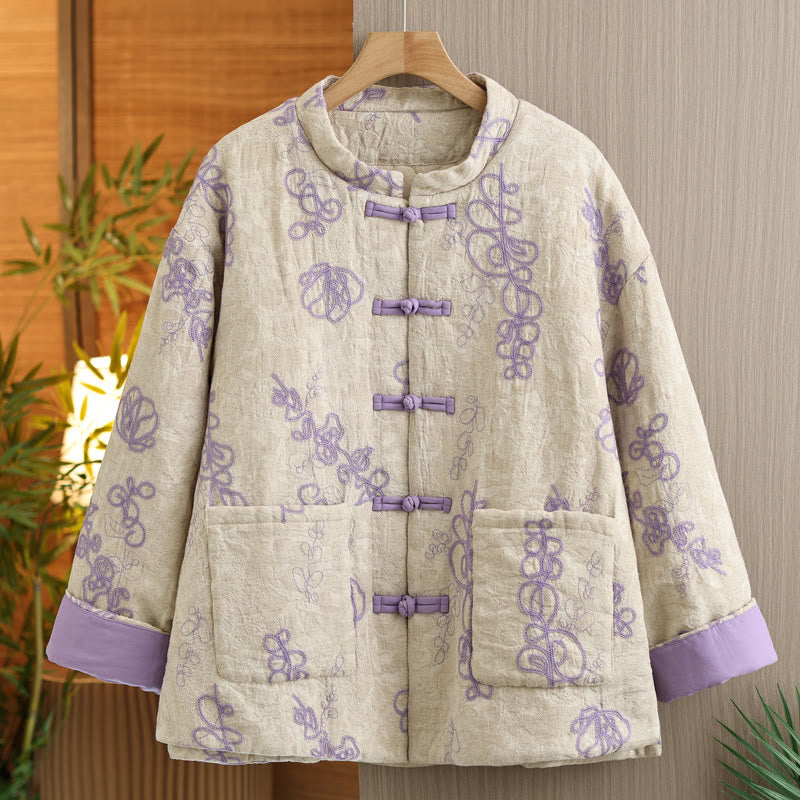 Giacca invernale da donna con maniche lunghe, colletto rialzato, bottoni a rana, imbottita in cotone con tasche , Buddha Stones - Orchidea media - US14, UK/AU18, EU46 (2XL) - image 7