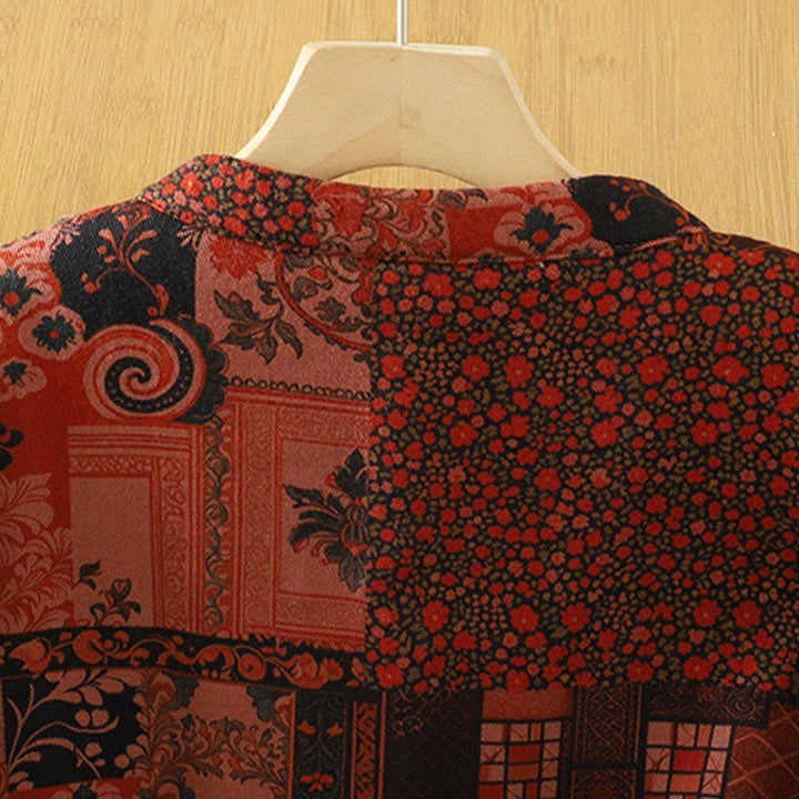 Giacca termica in cotone con bottoni a rana e maniche lunghe, motivo floreale etnico da donna Buddha Stones - image 4