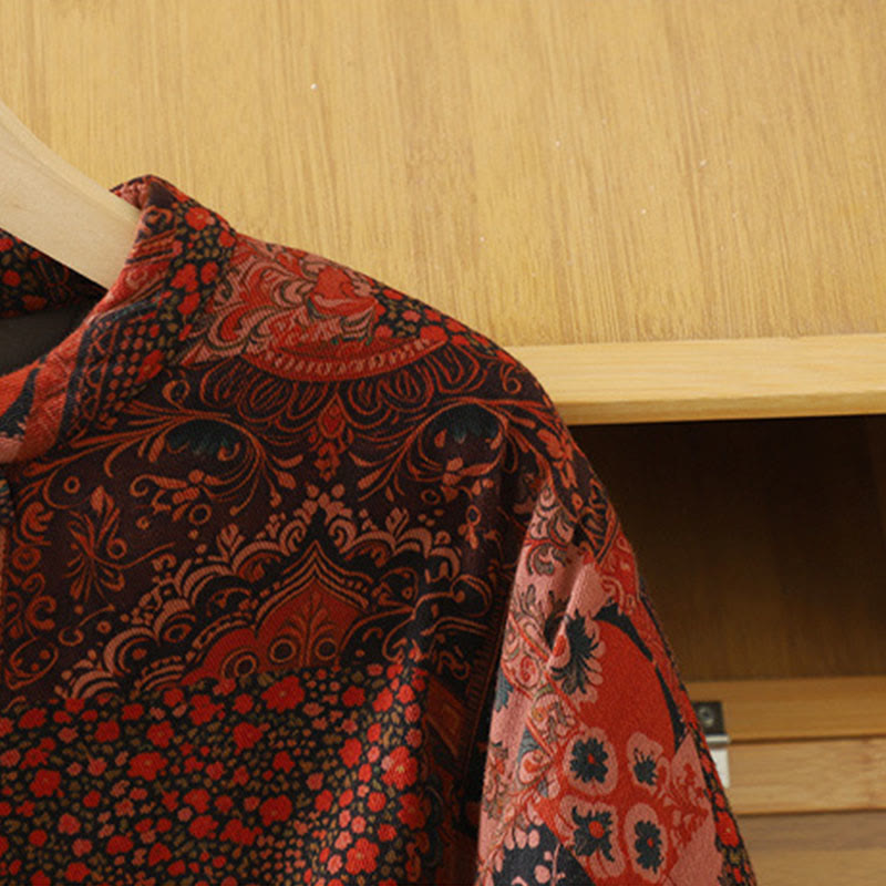 Giacca termica in cotone con bottoni a rana e maniche lunghe, motivo floreale etnico da donna Buddha Stones - image 5