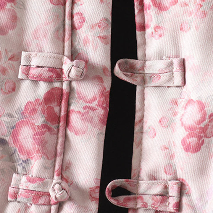 Giacca a maniche lunghe in cotone con bottoni a rana e stampa floreale rosa chiaro da donna Buddha Stones - image 5