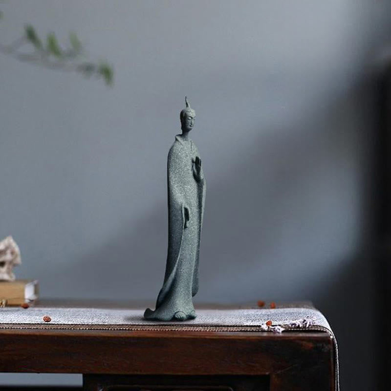 Statua di Buddha Stones in piedi, pietra arenaria, decorazione per la casa, 3,8*6,5*17 cm - image 1