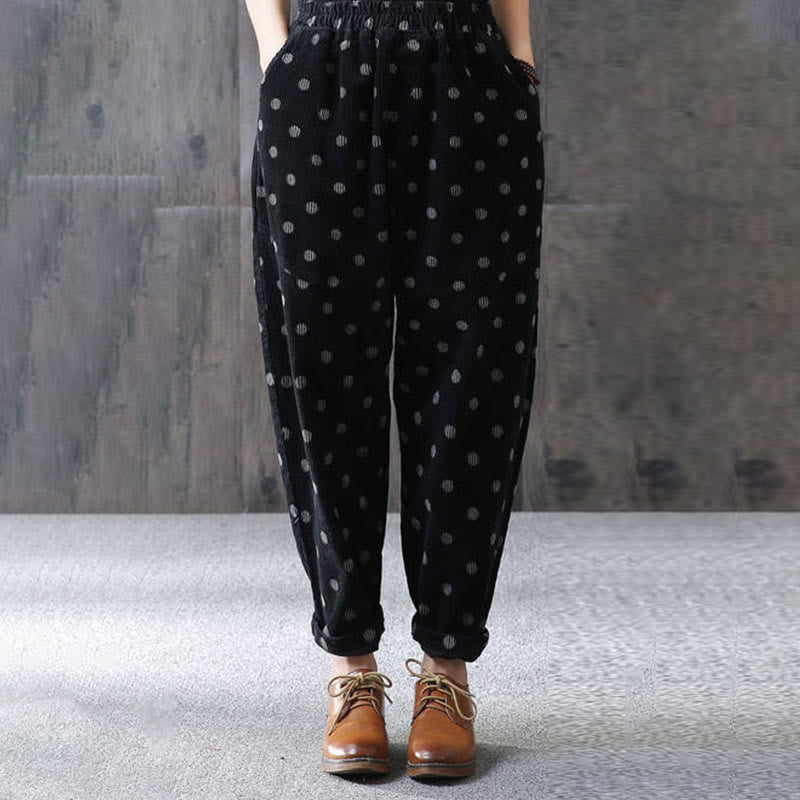 Pantaloni harem in velluto a coste con stampa a pois e tasche da donna Buddha Stones - image 8