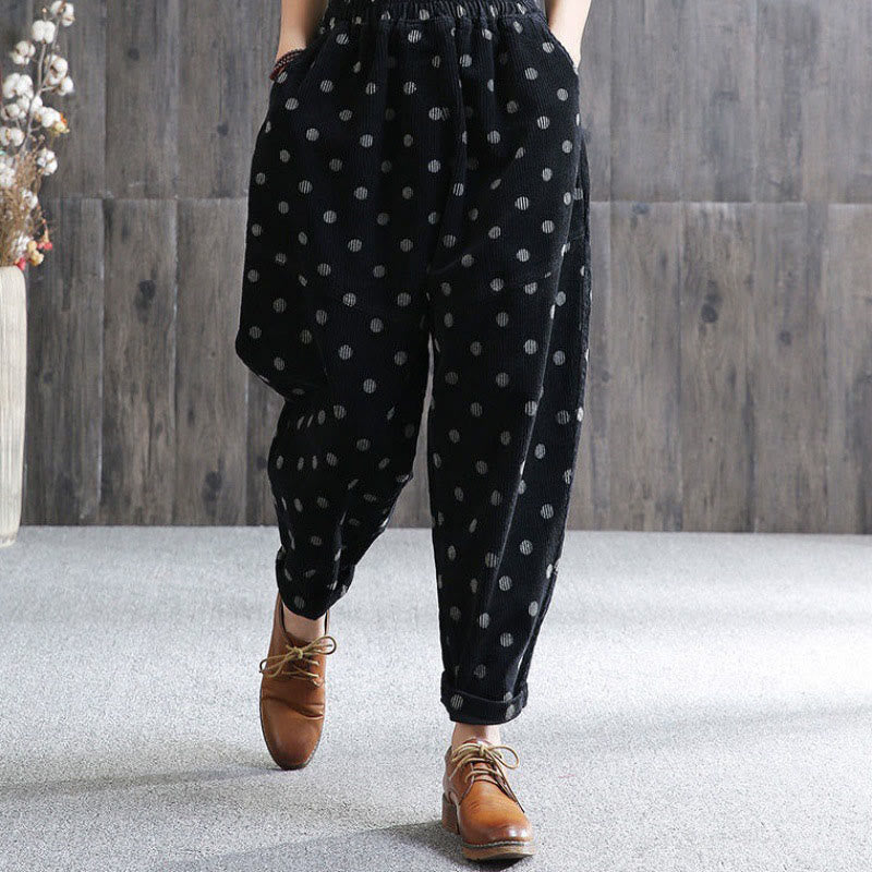 Pantaloni harem in velluto a coste con stampa a pois e tasche da donna Buddha Stones - Blu notte - US8-10, UK/AU12-14, EU40-42 (2XL) - image 7