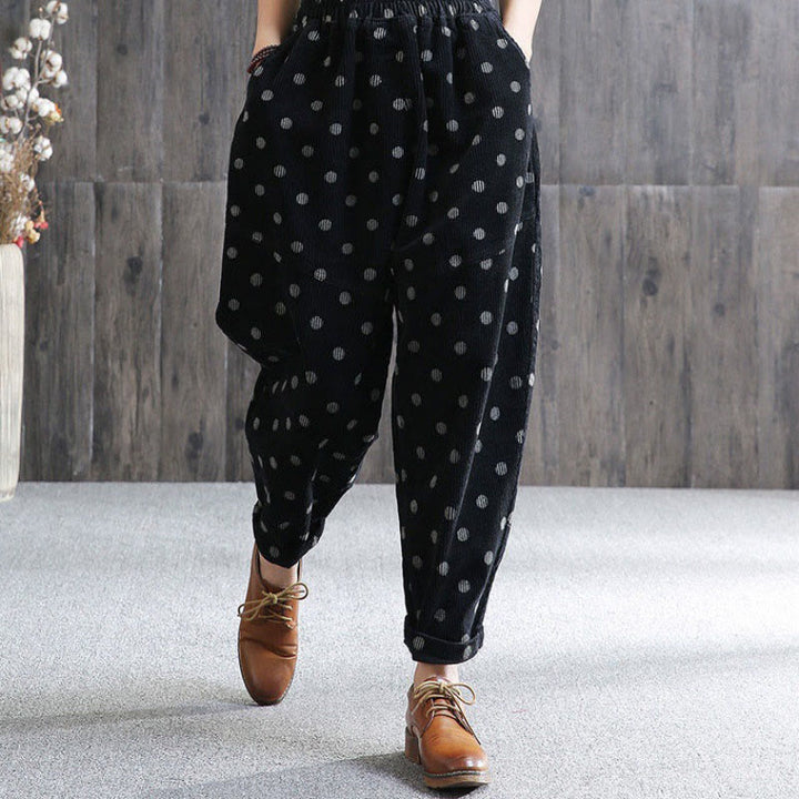 Pantaloni harem in velluto a coste con stampa a pois e tasche da donna Buddha Stones - Blu notte - US8-10, UK/AU12-14, EU40-42 (2XL) - image 7