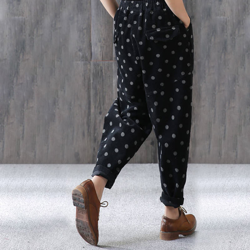 Pantaloni harem in velluto a coste con stampa a pois e tasche da donna Buddha Stones - image 12