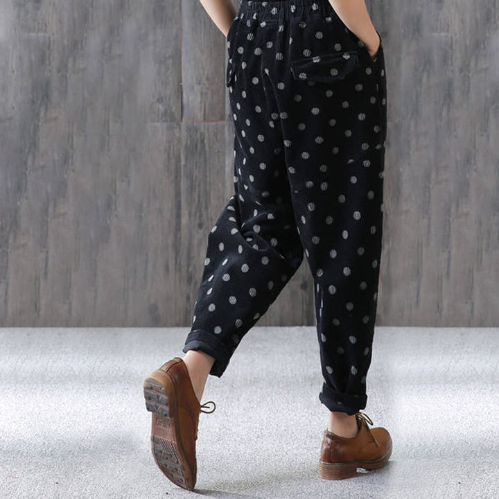 Pantaloni harem in velluto a coste con stampa a pois e tasche da donna Buddha Stones - image 12