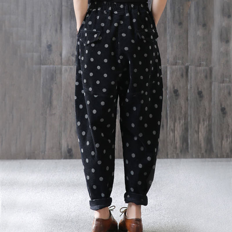 Pantaloni harem in velluto a coste con stampa a pois e tasche da donna Buddha Stones - image 11