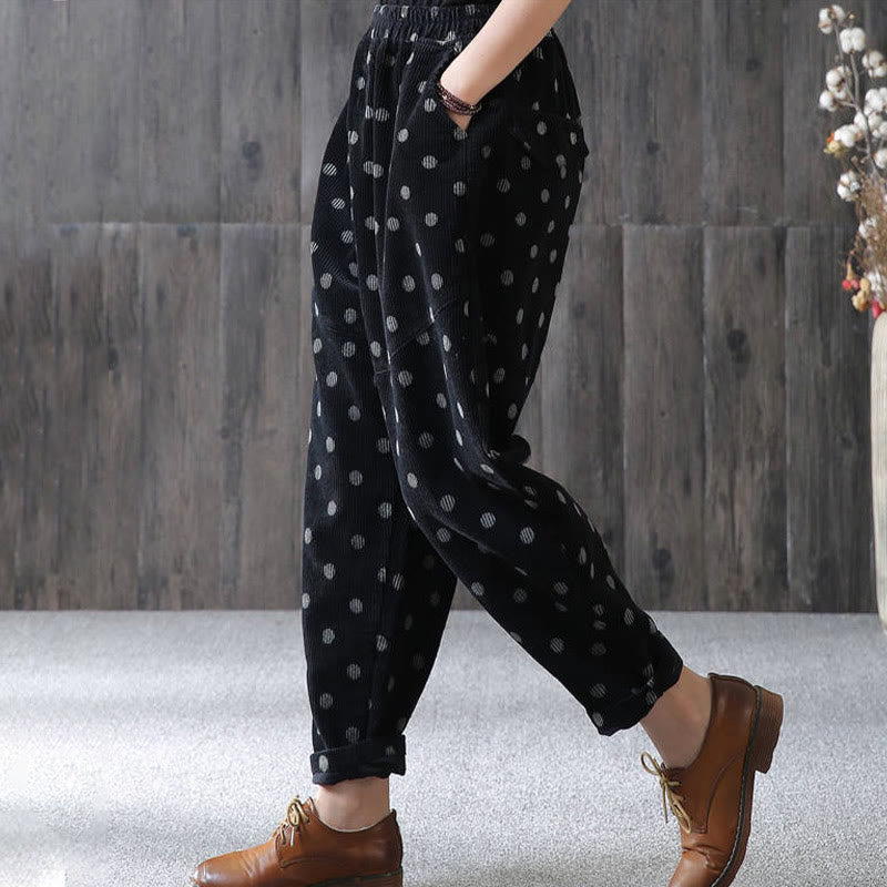 Pantaloni harem in velluto a coste con stampa a pois e tasche da donna Buddha Stones - image 10
