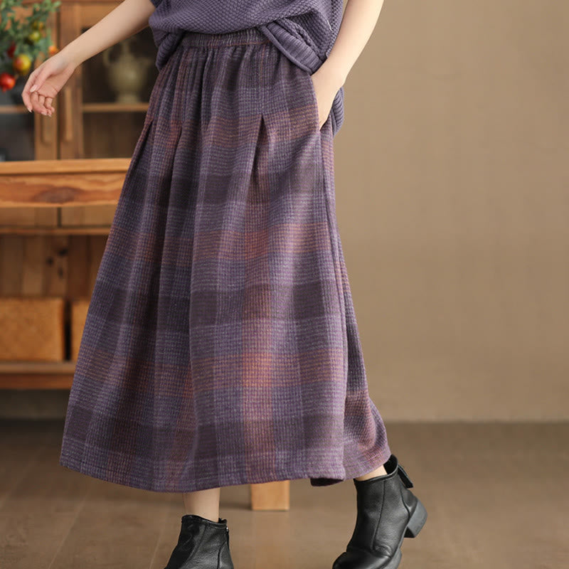Gonna termica invernale da donna Buddha Stones con motivo a quadri, lunghezza 7-8, con tasche. - image 1
