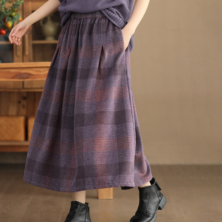 Gonna termica invernale da donna Buddha Stones con motivo a quadri, lunghezza 7-8, con tasche. - image 1
