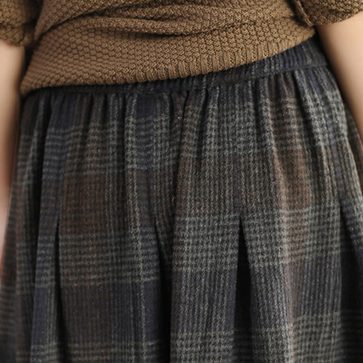 Gonna invernale da donna in cotone termico con motivo scozzese Buddha Stones, lunghezza 7-8, con tasche - image 23