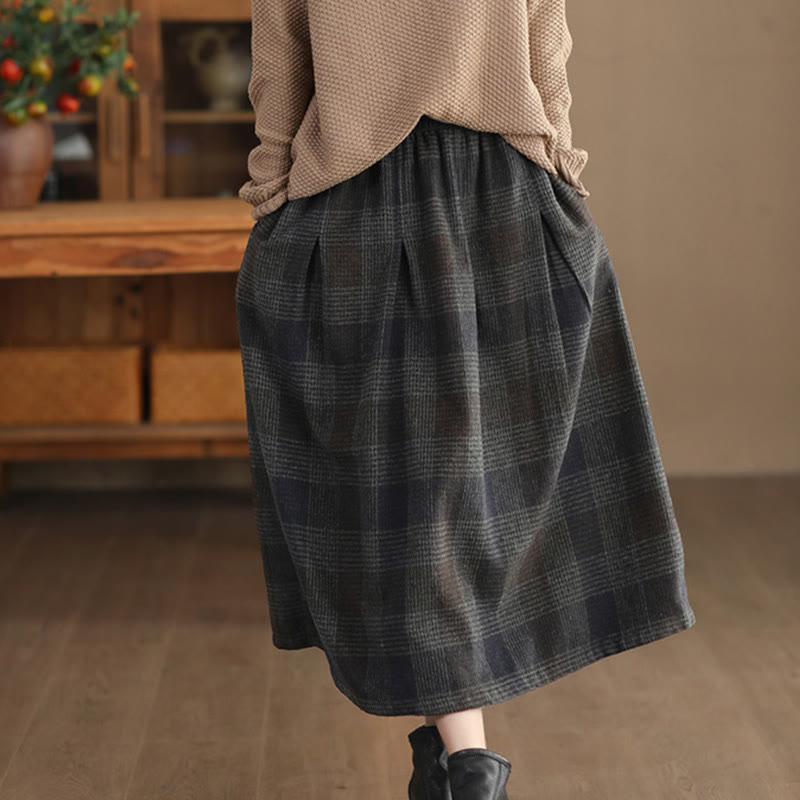 Gonna termica invernale da donna Buddha Stones con motivo a quadri, lunghezza 7-8, con tasche. - image 19
