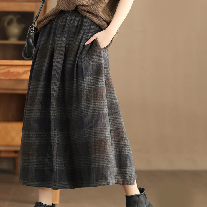 Gonna invernale da donna in cotone termico con motivo scozzese Buddha Stones, lunghezza 7-8, con tasche - image 17