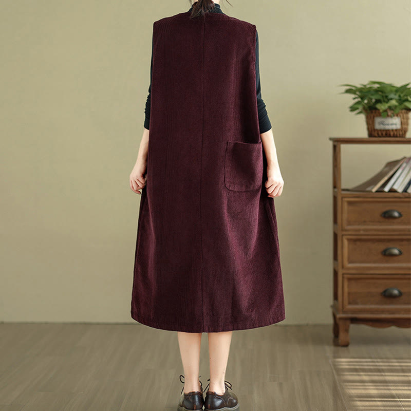 Abito midi senza maniche con tasche e bottoni color puro Buddha Stones - image 19