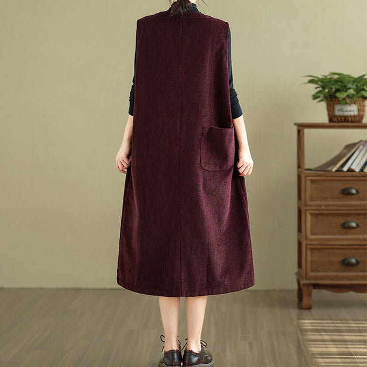 Abito midi senza maniche con tasche e bottoni color puro Buddha Stones - image 19