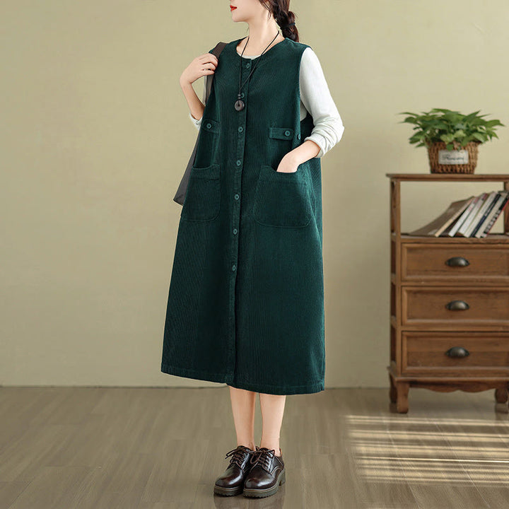 Abito midi senza maniche con tasche e bottoni color puro Buddha Stones - image 7