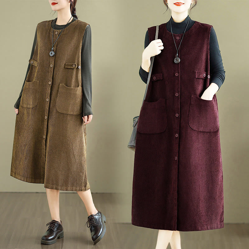 Abito midi senza maniche con tasche e bottoni color puro Buddha Stones - image 20